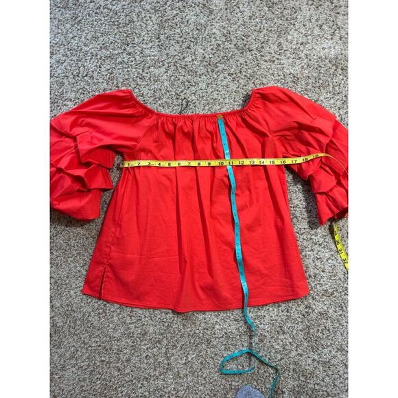 NWOT - ZARA WOMAN shirt, size Medium, puffy sleeves, crisp material, Red/Orange - Picture 2 of 8